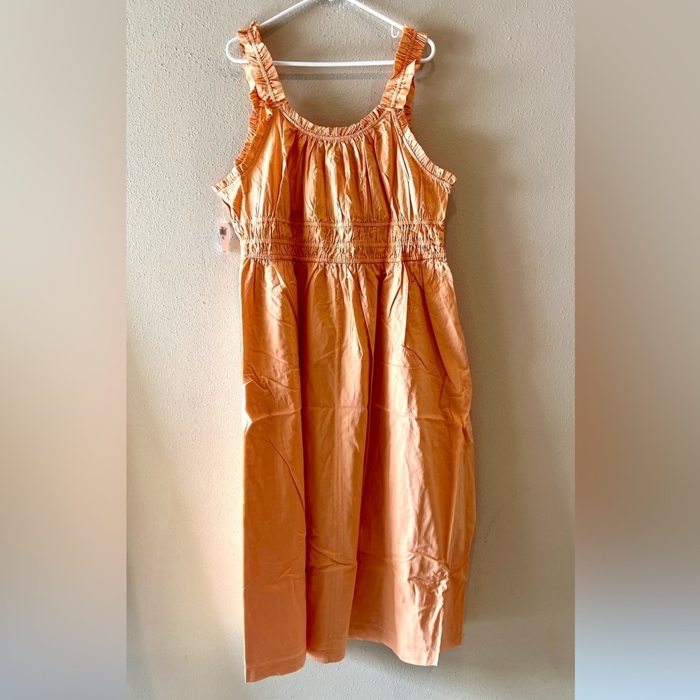 Old Navy XXL Tall Cotton Waist-Defined Ruffled Midi Dress Orange pocket retro - Picture 8 of 10
